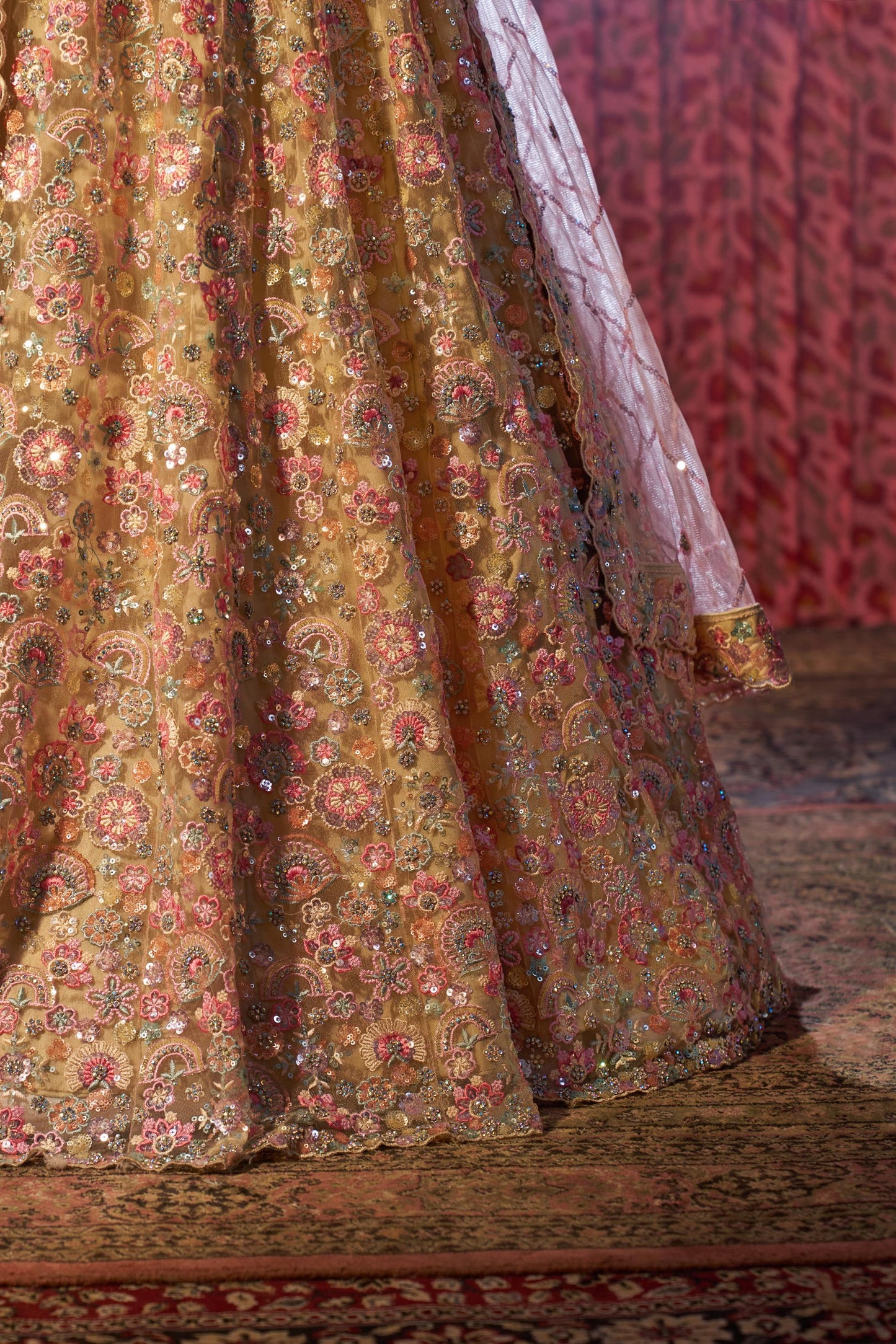 Beige Net Sequins & Zarkan Embroidered Bridal Lehenga