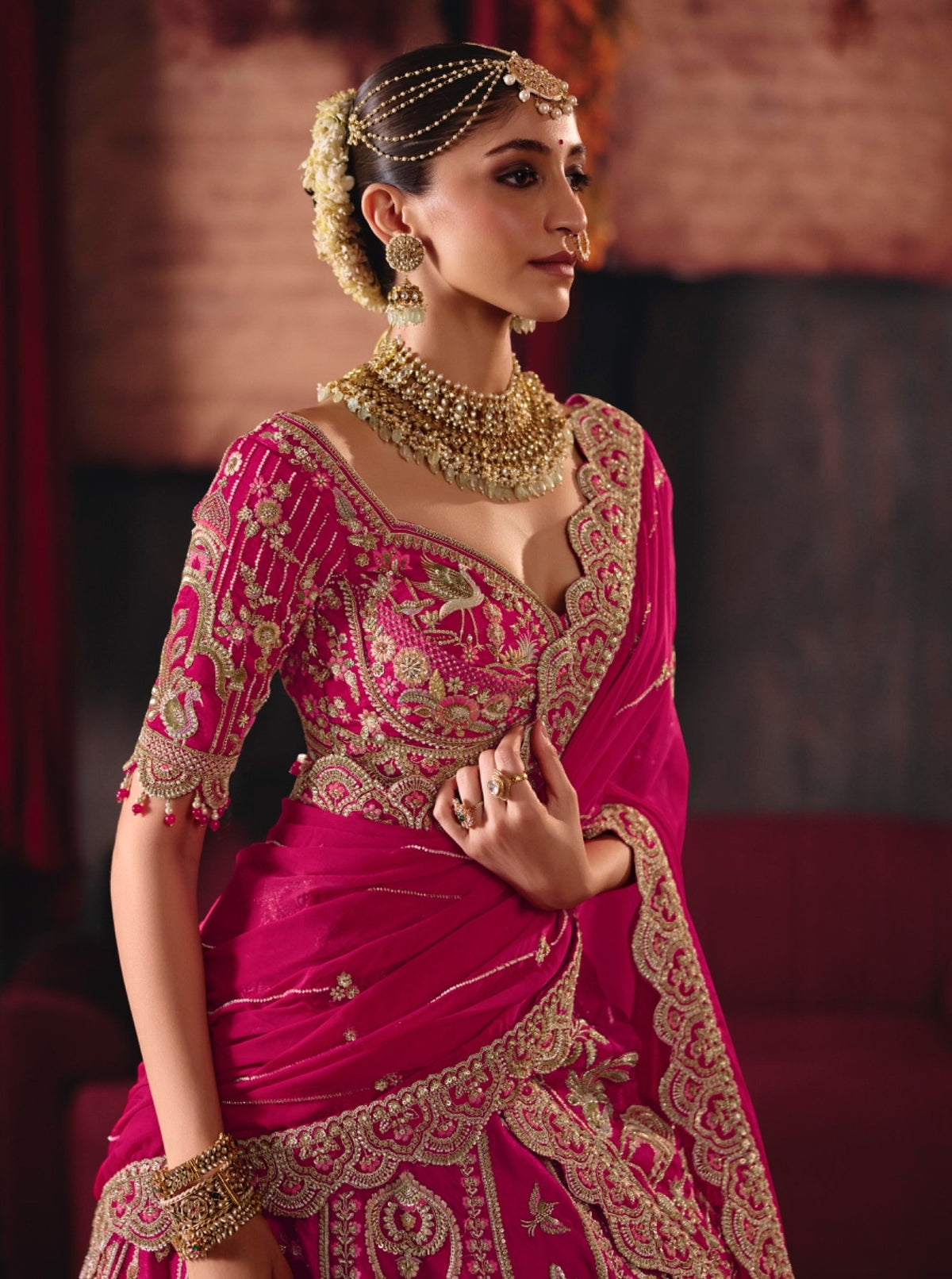 Bridal Pink Silk Cut dana, Zardozi & Beads Embroidered Wedding Lehenga