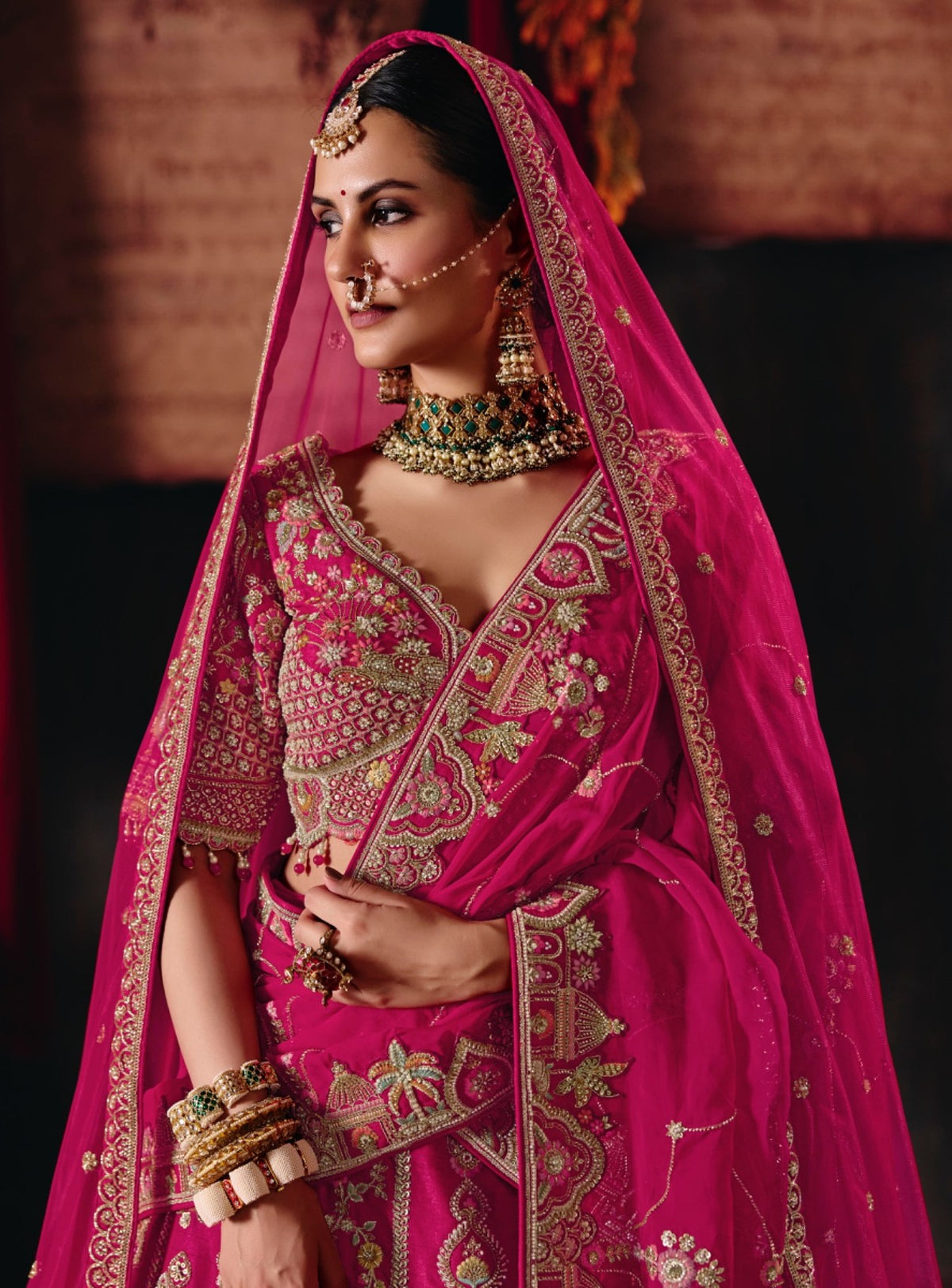 Pink Color Cut dana, Zardozi & Beads Embroidered Silk Bridal Lehenga