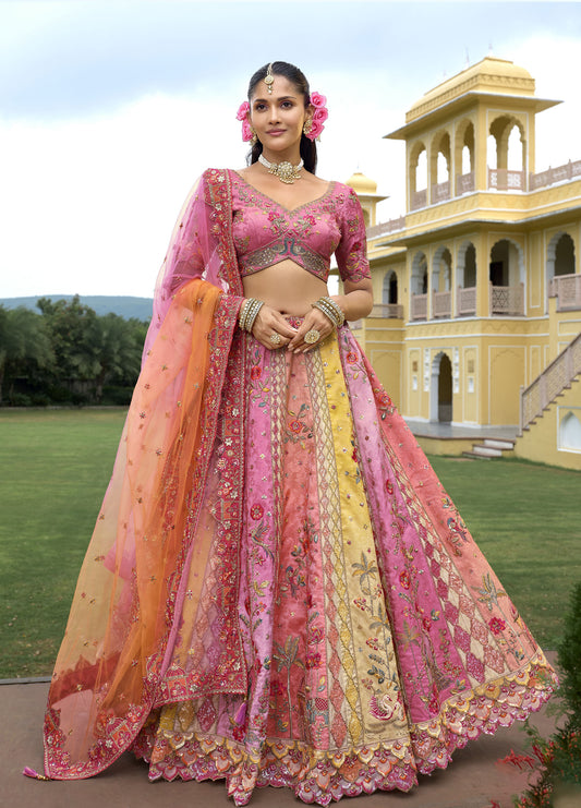 Dusty Pink Silk Heavy Cut Work and Sequins Embroidery Bridal Lehenga