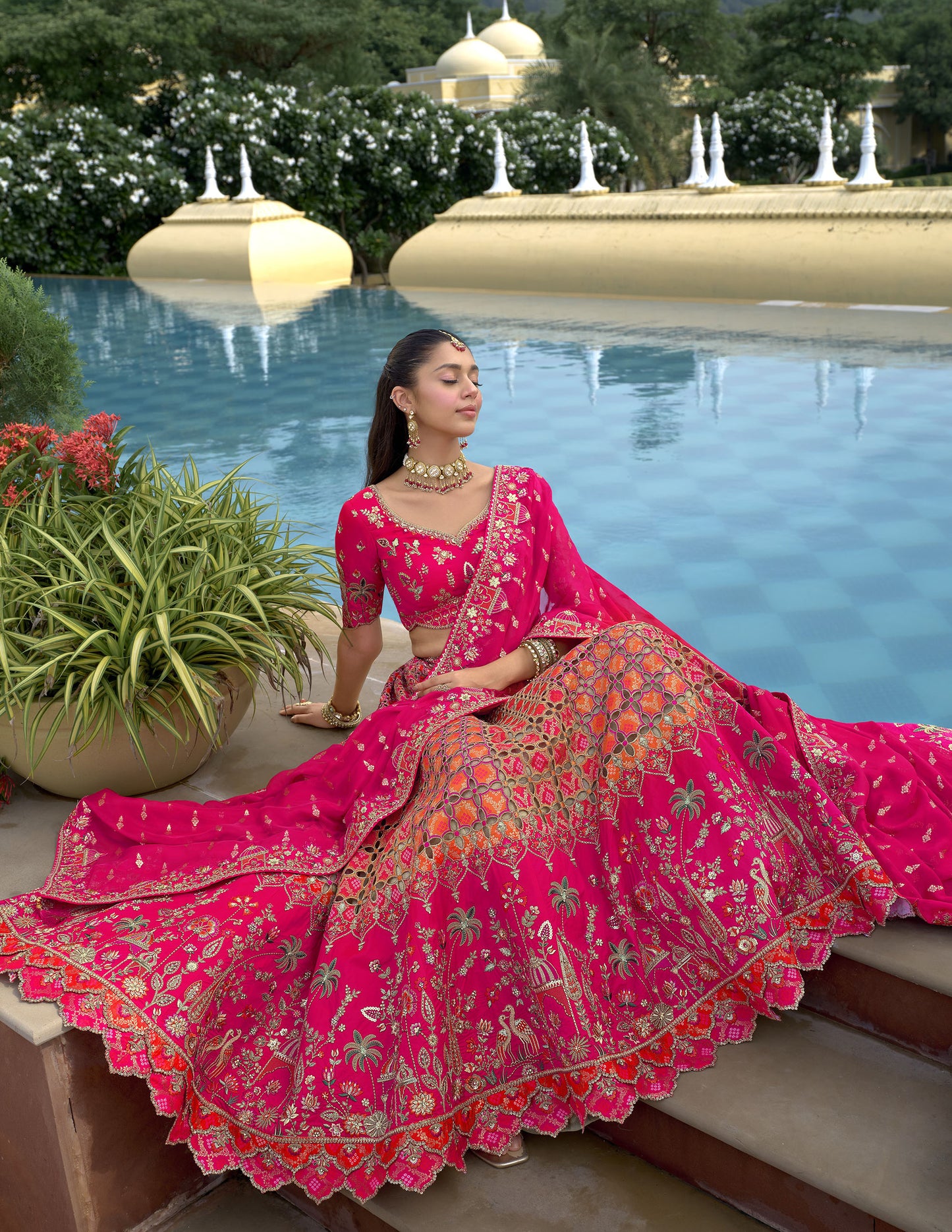 Rani Pink Silk Heavy Cut Work and Sequins Embroidery Bridal Lehenga