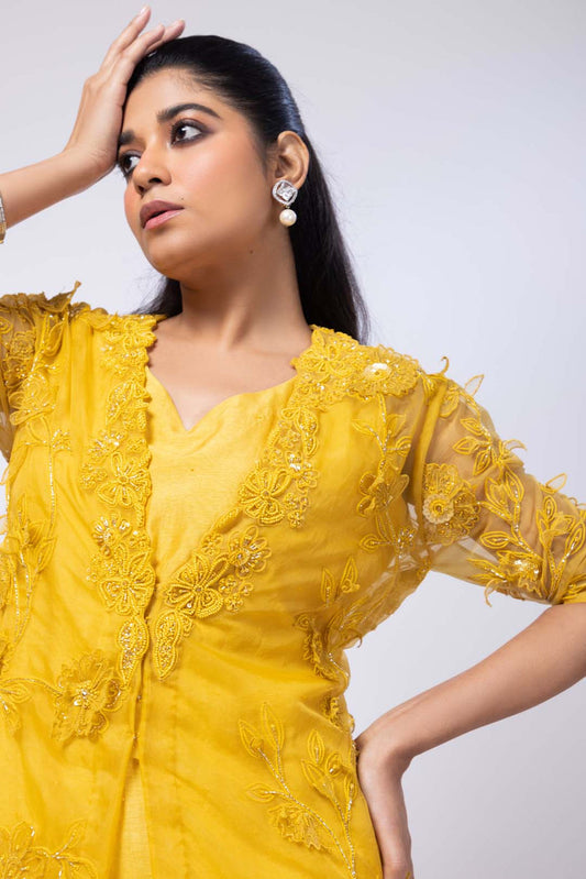 Yellow Wildflower Jacket and Drape Skirt Set