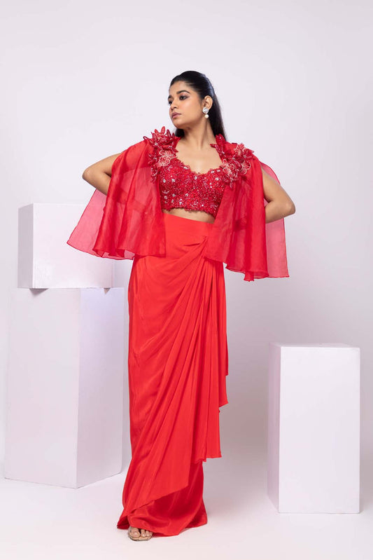 Scarlet Glow Cape and Drape Skirt Set