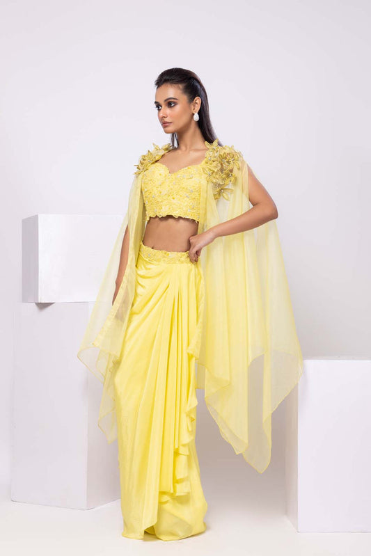 Sunlit cape and drape skirt set