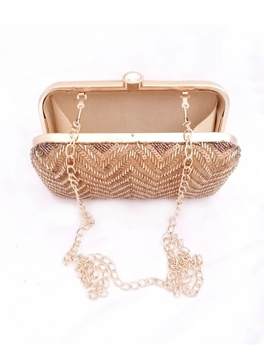 Antique Gold zigzag Handembroidered Clutch