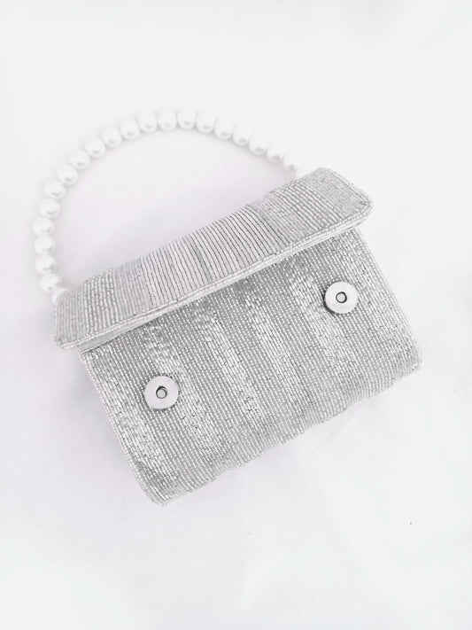 White Brass Flap Over Hand Embroidered Clutch