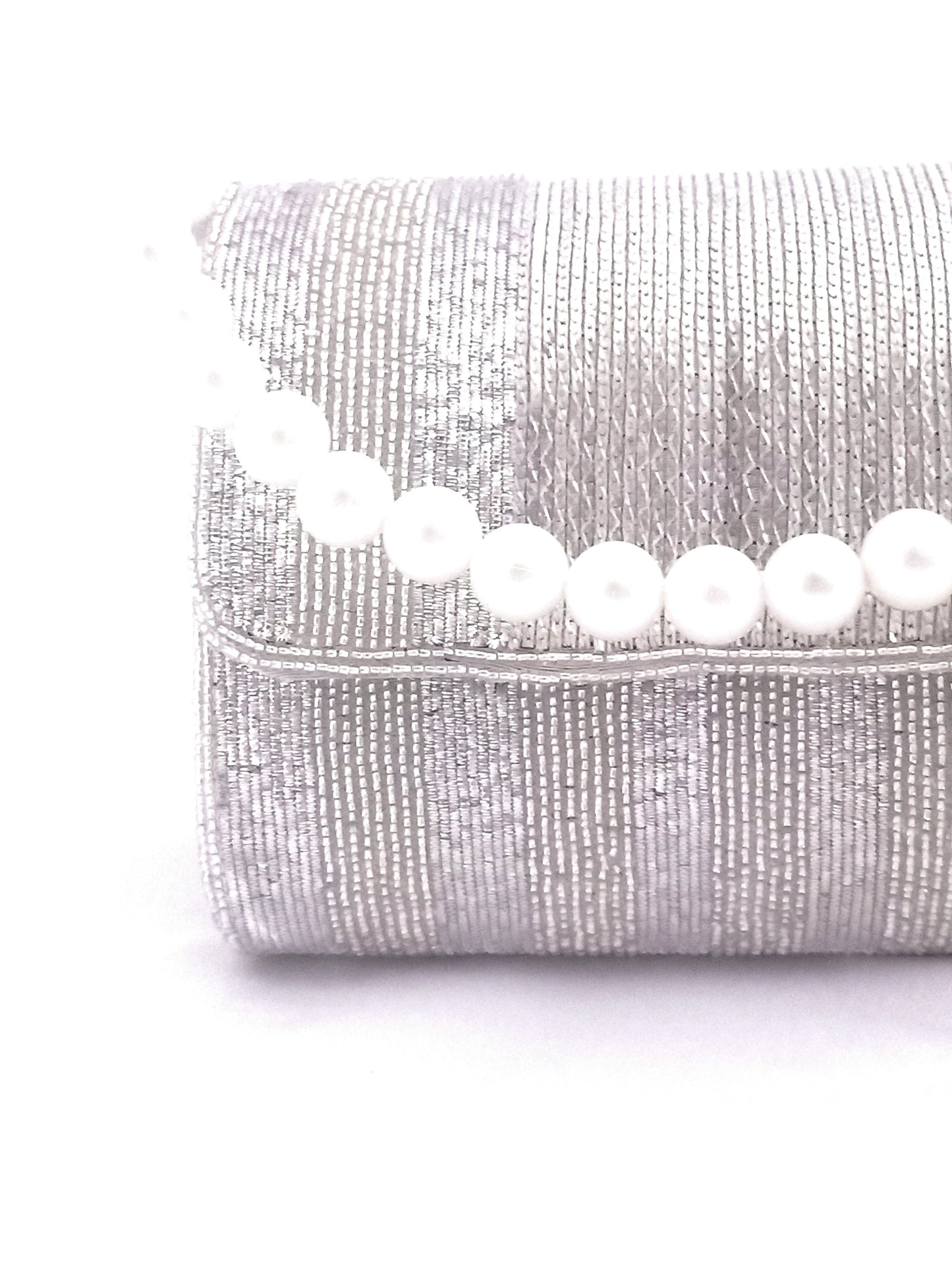 White Brass Flap Over Hand Embroidered Clutch