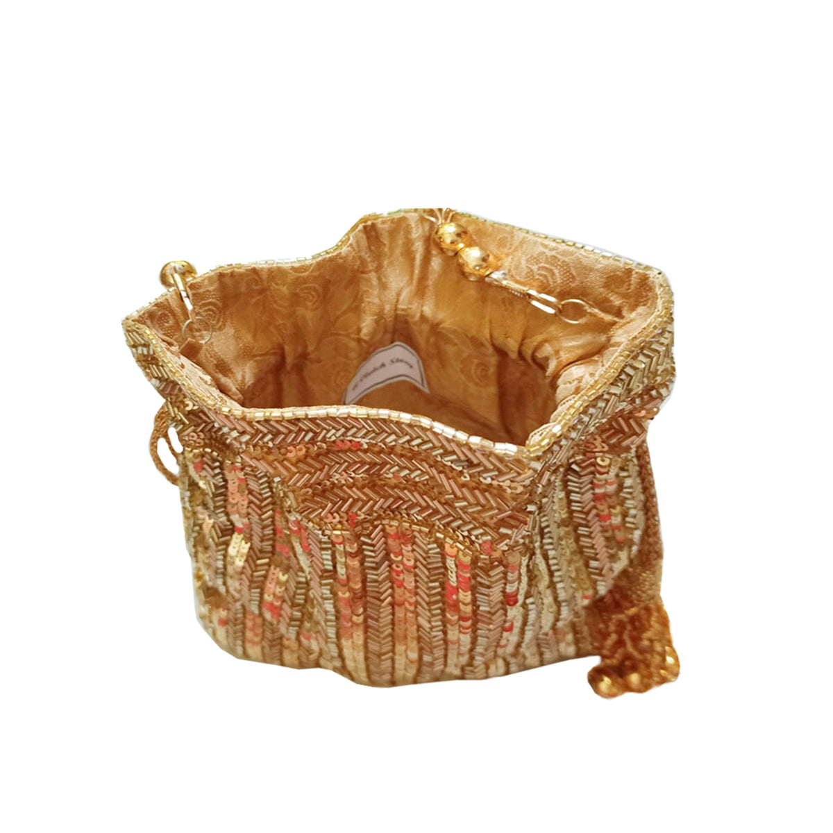 Gold Sequins Hand Embroidered Potli with Gold Chain Handle