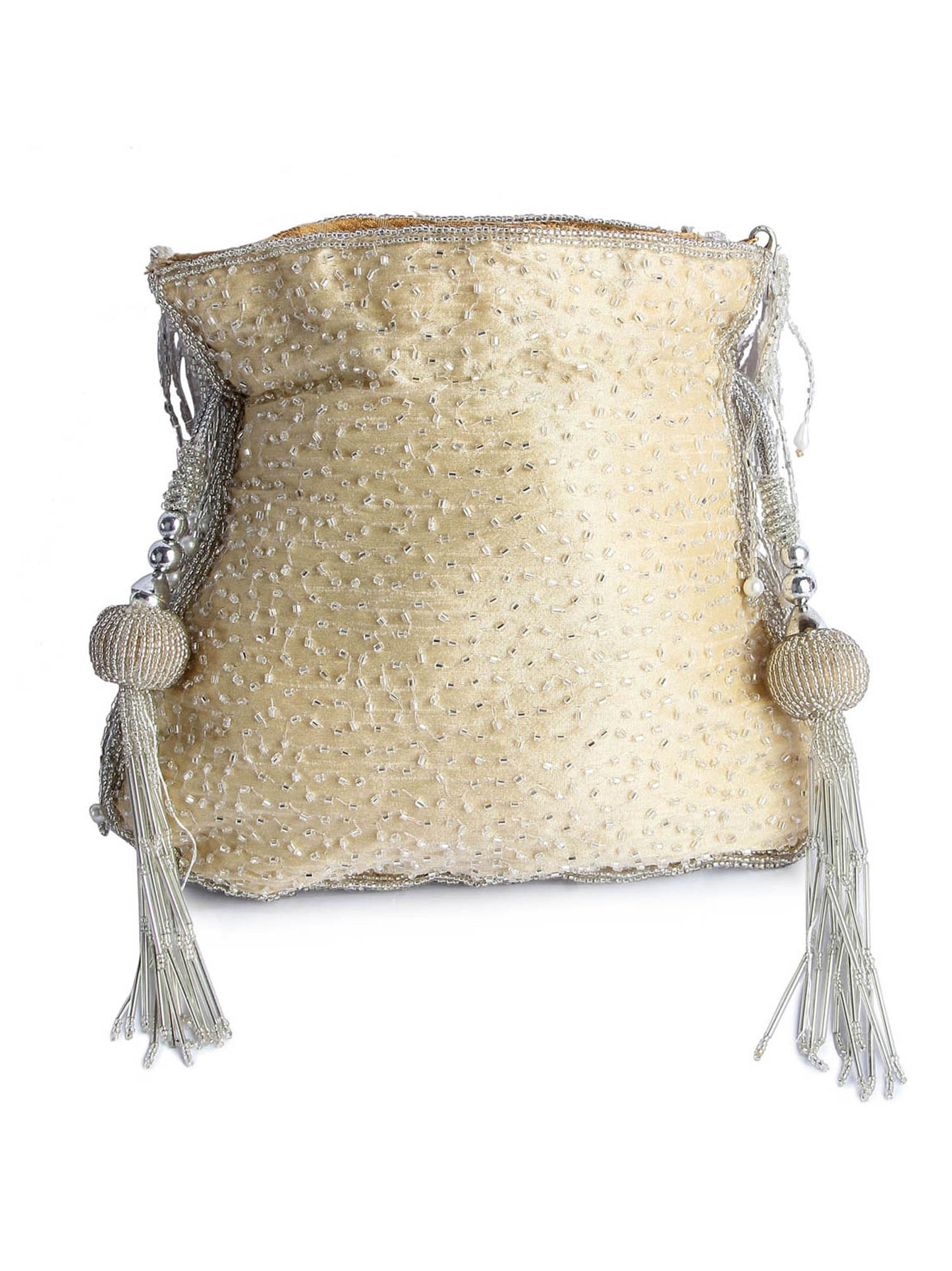 Silver Color Fringy Chic Hand Embroidered Potli