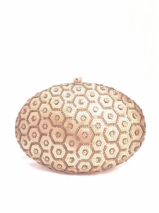 Gold Color Embroidery Honeycomb Sequin Clutch