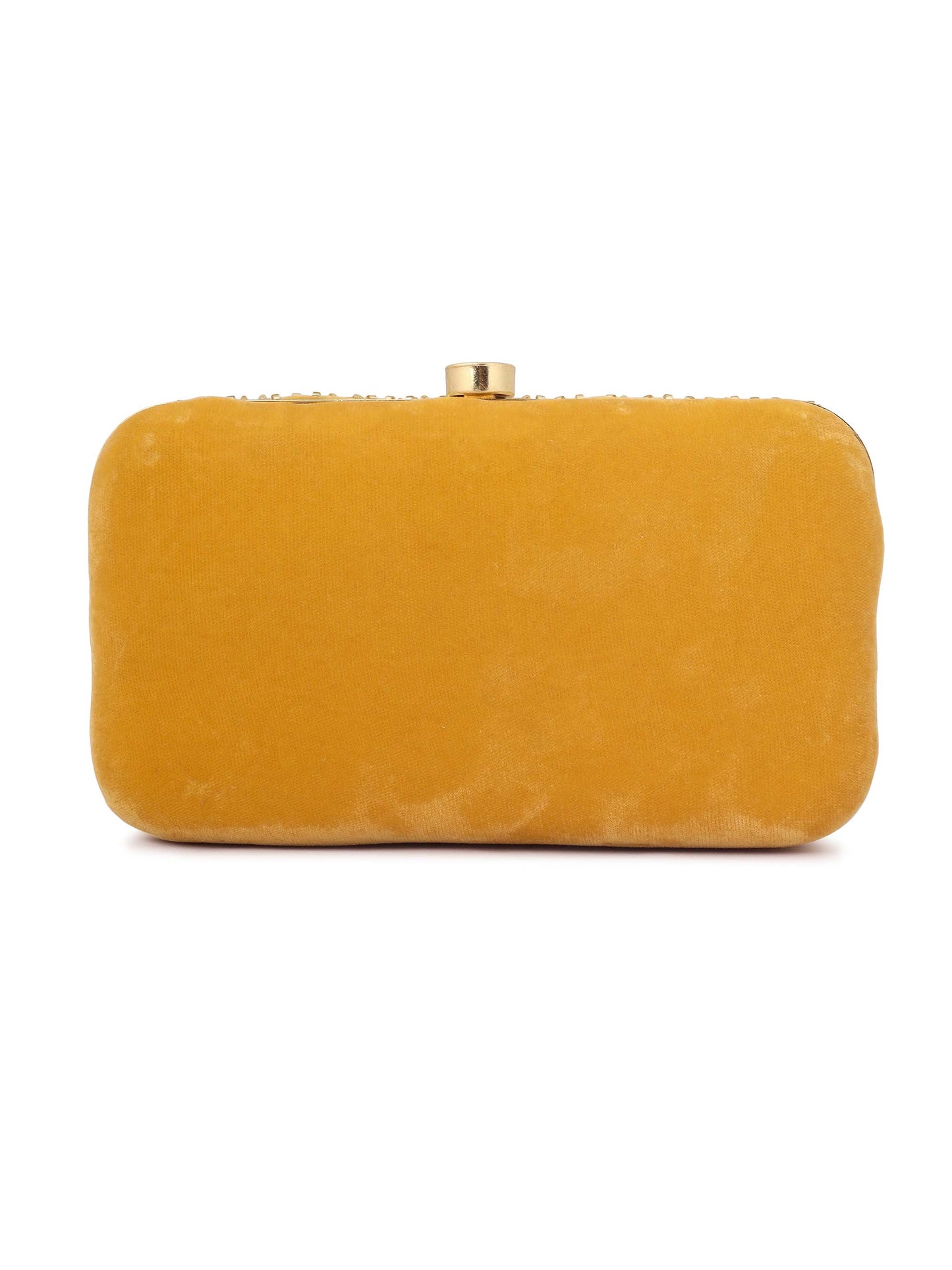 Mustard Crystal Studded Clutch with Rhinestones and Bead Work