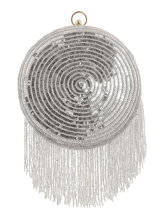 Silver Sequins Work Disco Ball Clutch