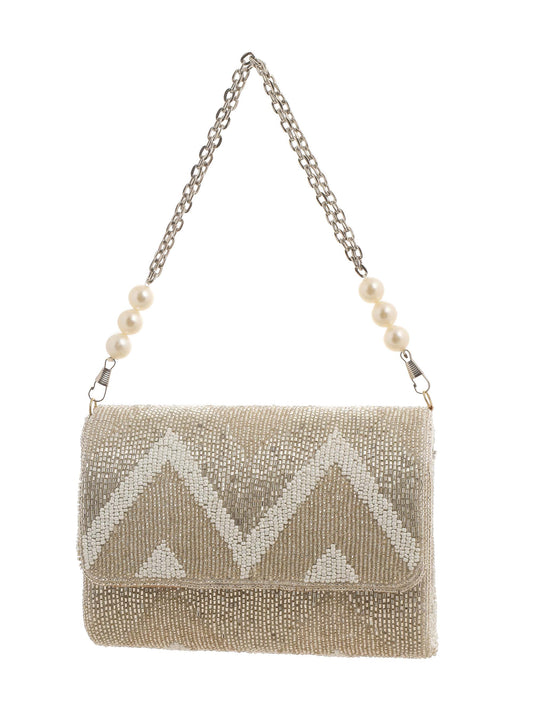 Metallic Zigzag Flopover with Silver and White Beads