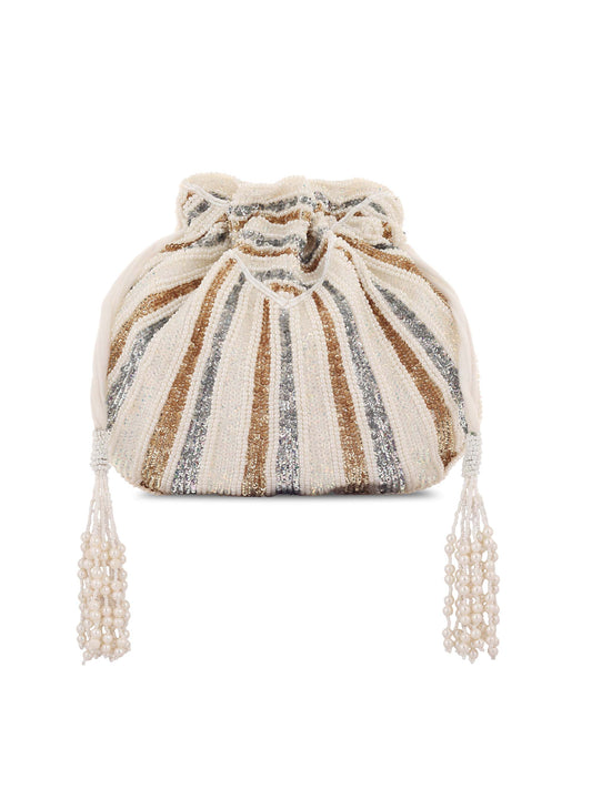 White Ice Metal Potli with Beads Work