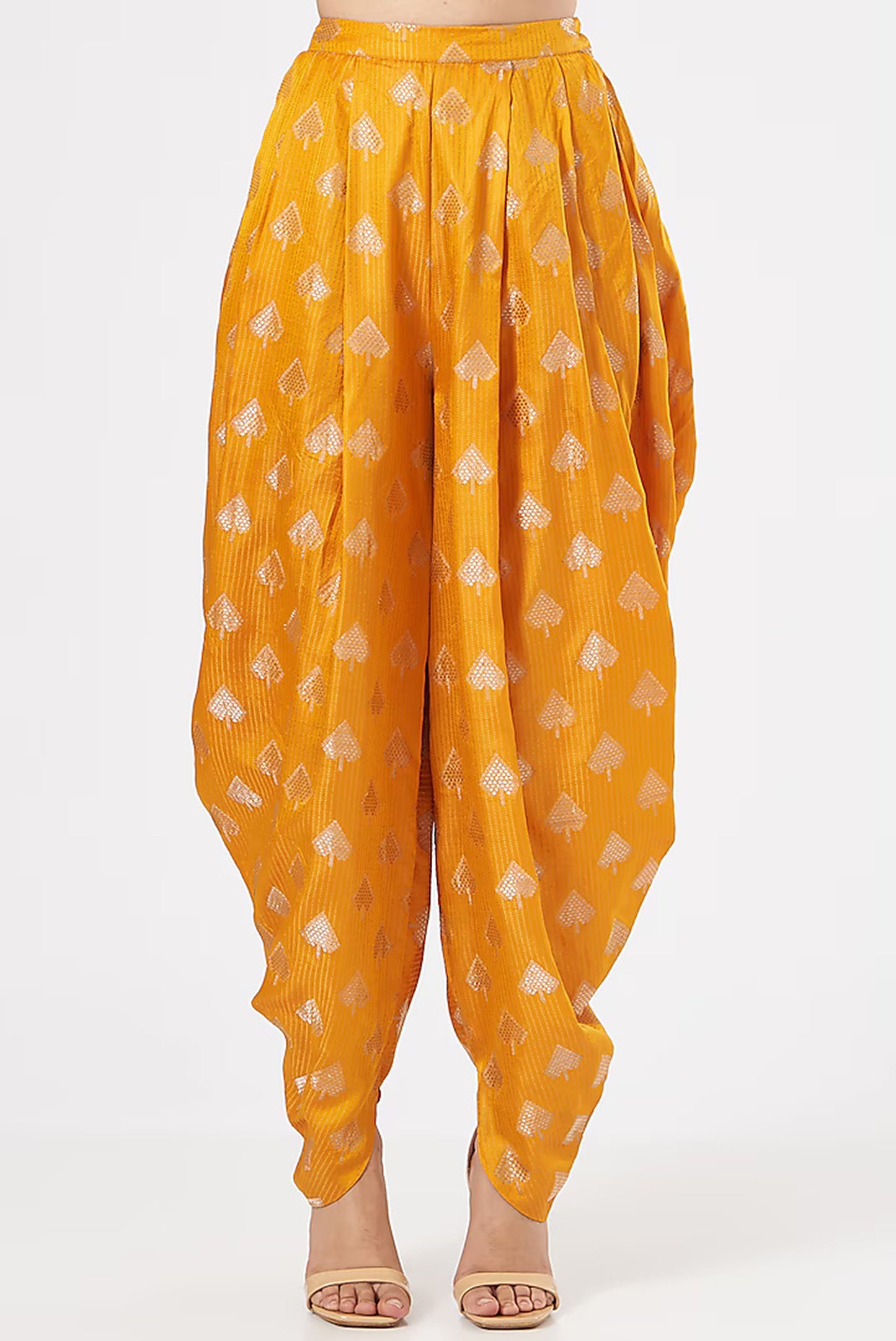 Mustard Pure Net & Banarasi Silk Hand Embroidered Limited Edition Designer Dhoti