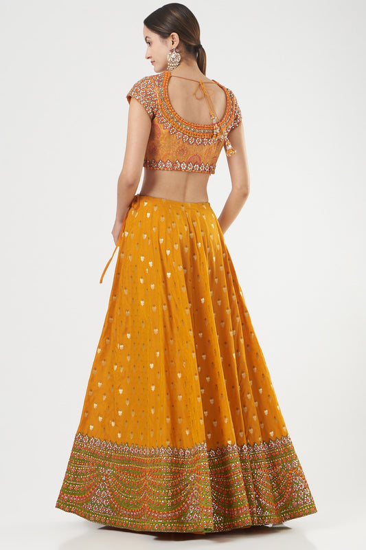 Deep Mustard Embroidered Designer Wedding Lehenga Set