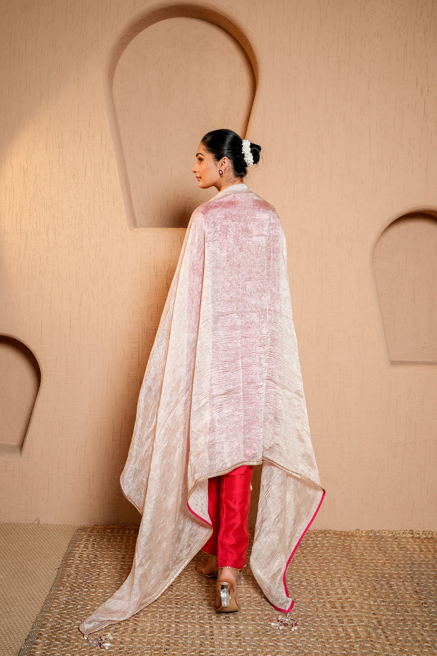 Red Chanderi Zari And Sequene Hand Work Kurta Set