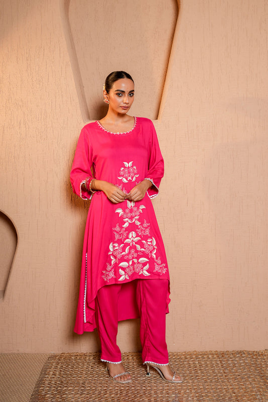 Pink Rayon Thread Work Embroidery Kurta