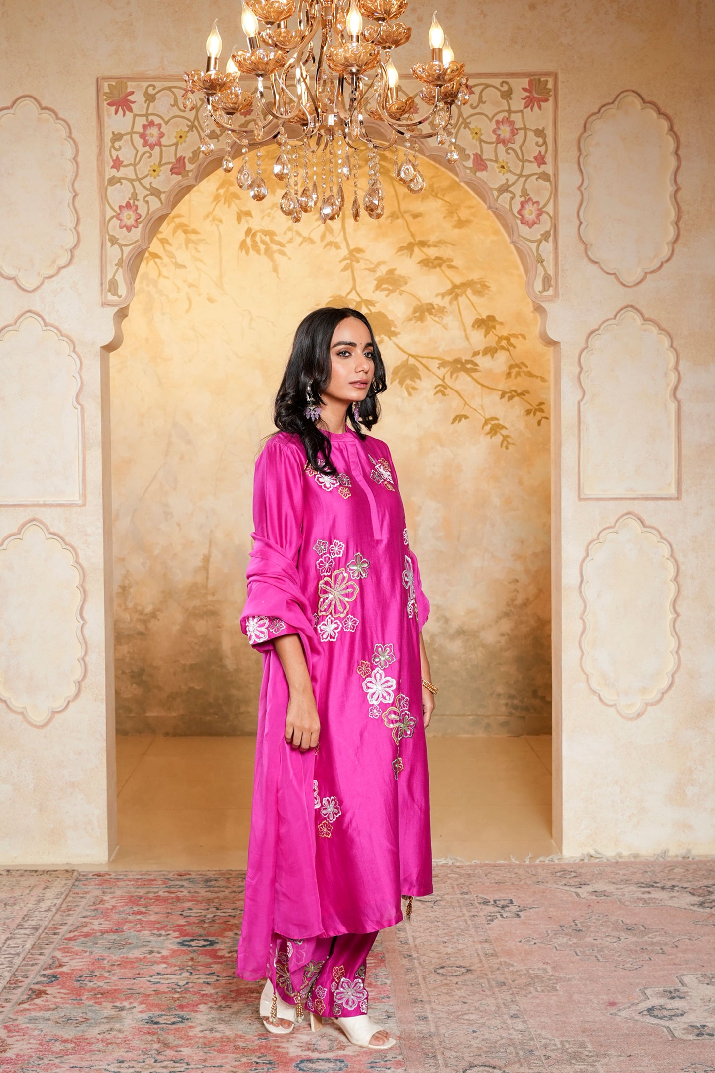 Wine Chanderi Heavy Hand Embroidered Kurta Set