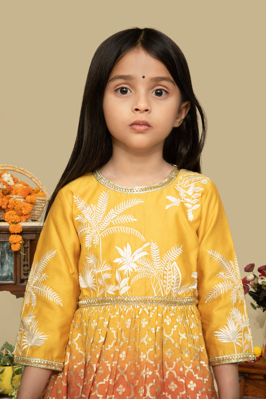 Buti Mustard Chanderi Ombre kids Anarkali