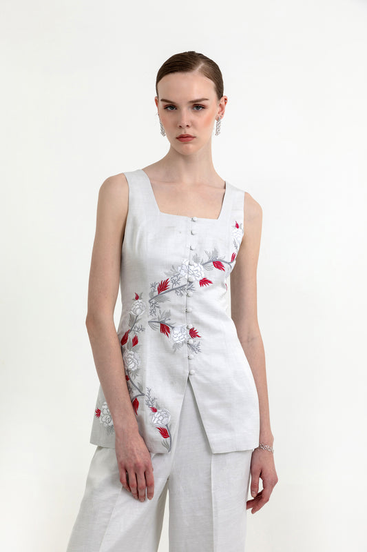 Peony Silver Satin Designer Co-ord Set