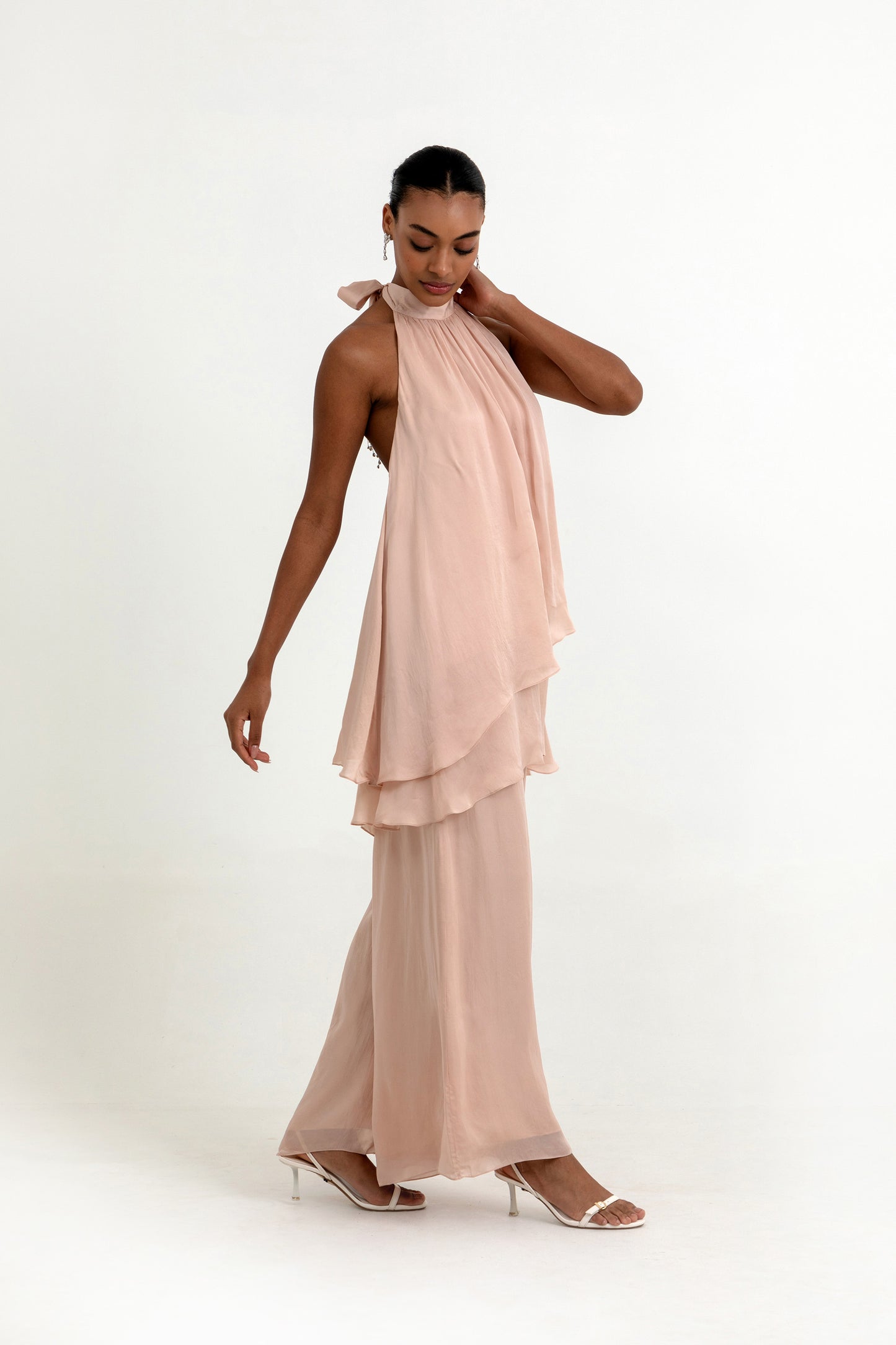 Claire peach Organza Party Wear Co-ord Set