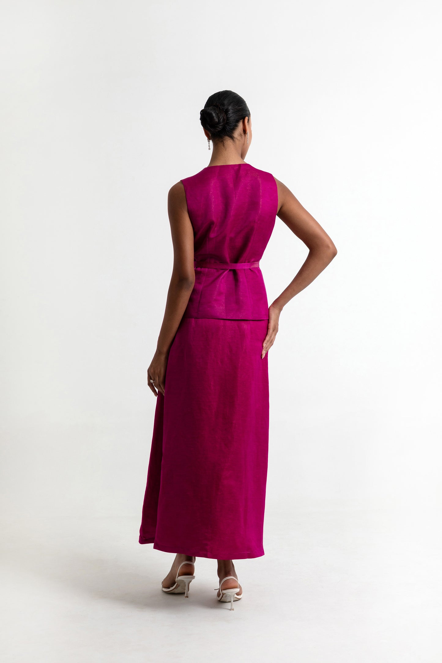 Rosalina Dark Fuschia Pink Linen Satin Party Wear Waistcoat Set