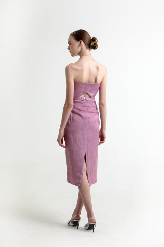 Iris Lilac Linen Satin Midi Dress