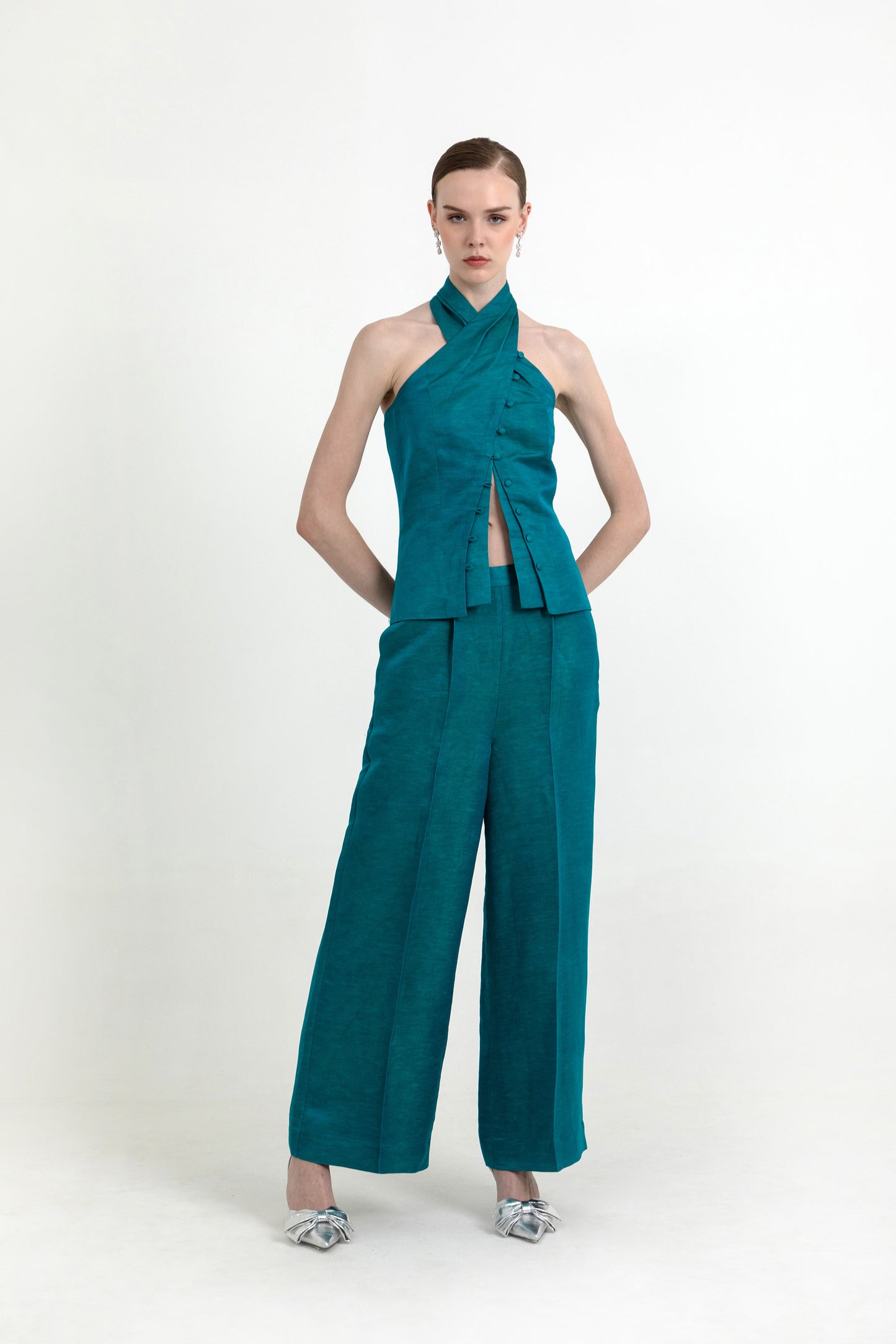 Skye Satin Co-ord Set in Crystal Teal Green