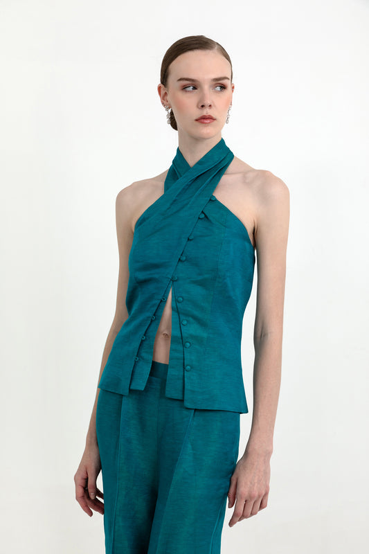 Skye Satin Co-ord Set in Crystal Teal Green