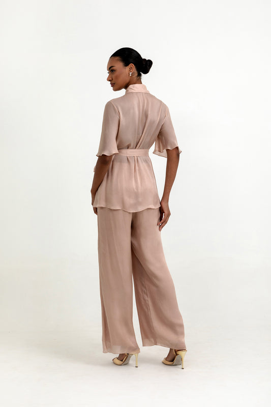 Ara Light Peach Satin Stone Work Co-ord Set