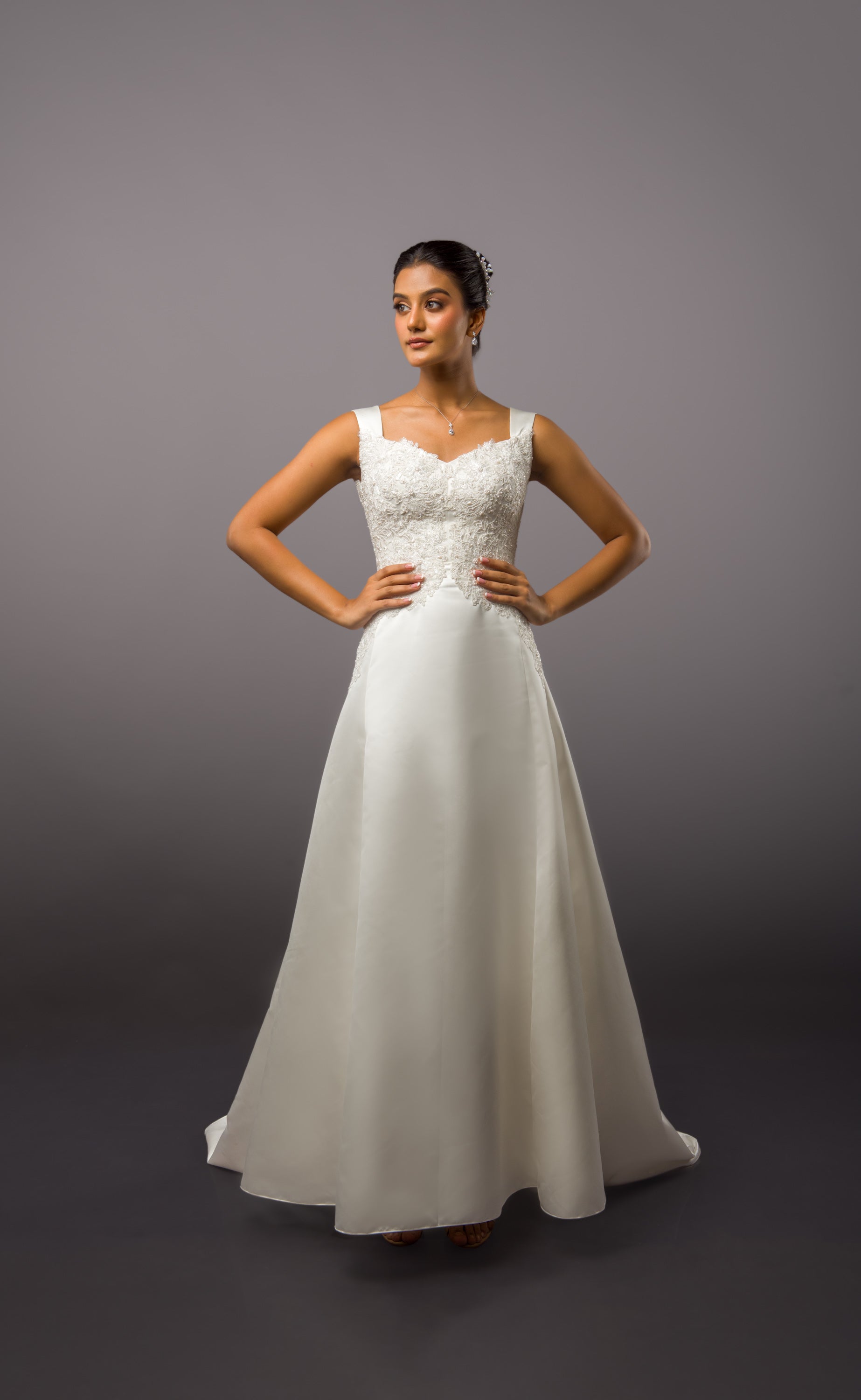 Pearl Ivory Christian Wedding dress with Veil - Main Image