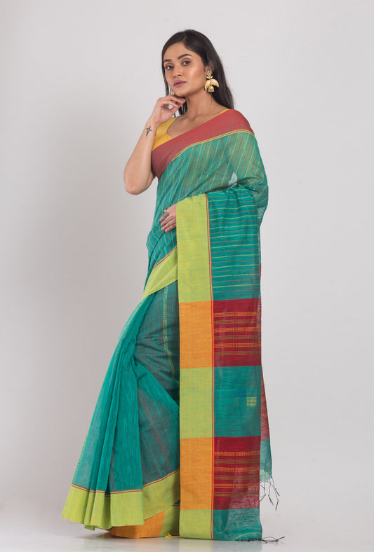 Teal Handloom Blended Cotton Saree