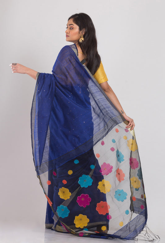 Blue Handloom Blended Cotton Saree
