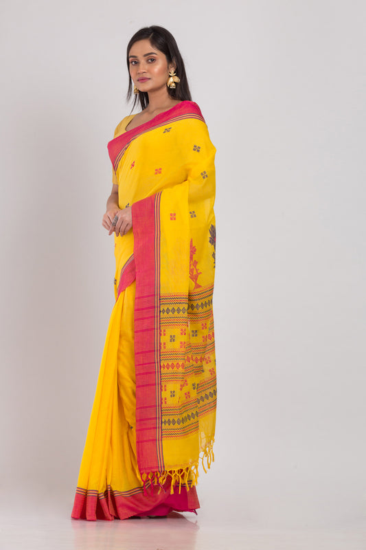 Cotton Yellow Handloom Saree