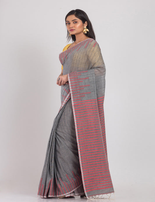 Grey Handloom Cotton Saree