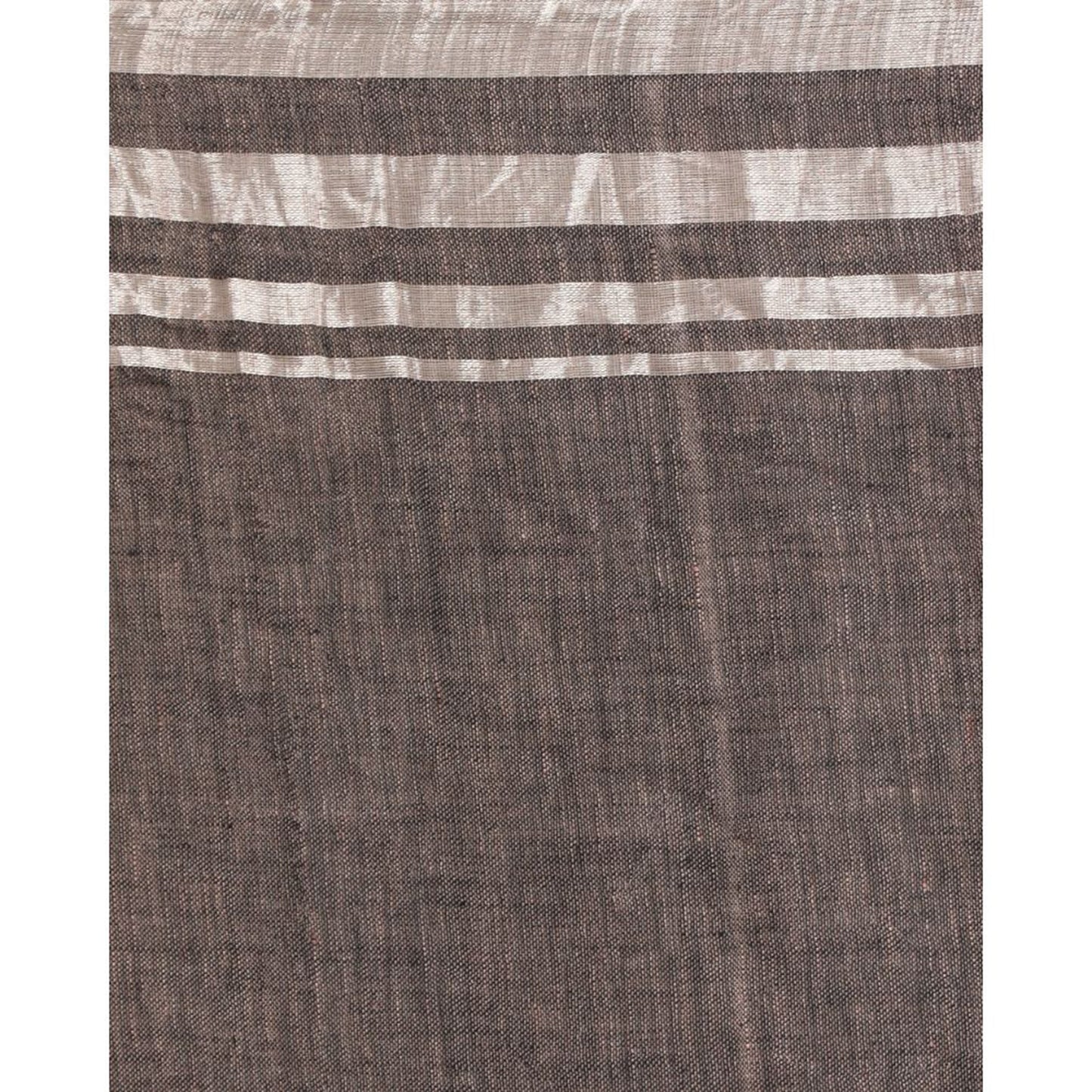 Silver Zari Border Umber Linen Saree Silver