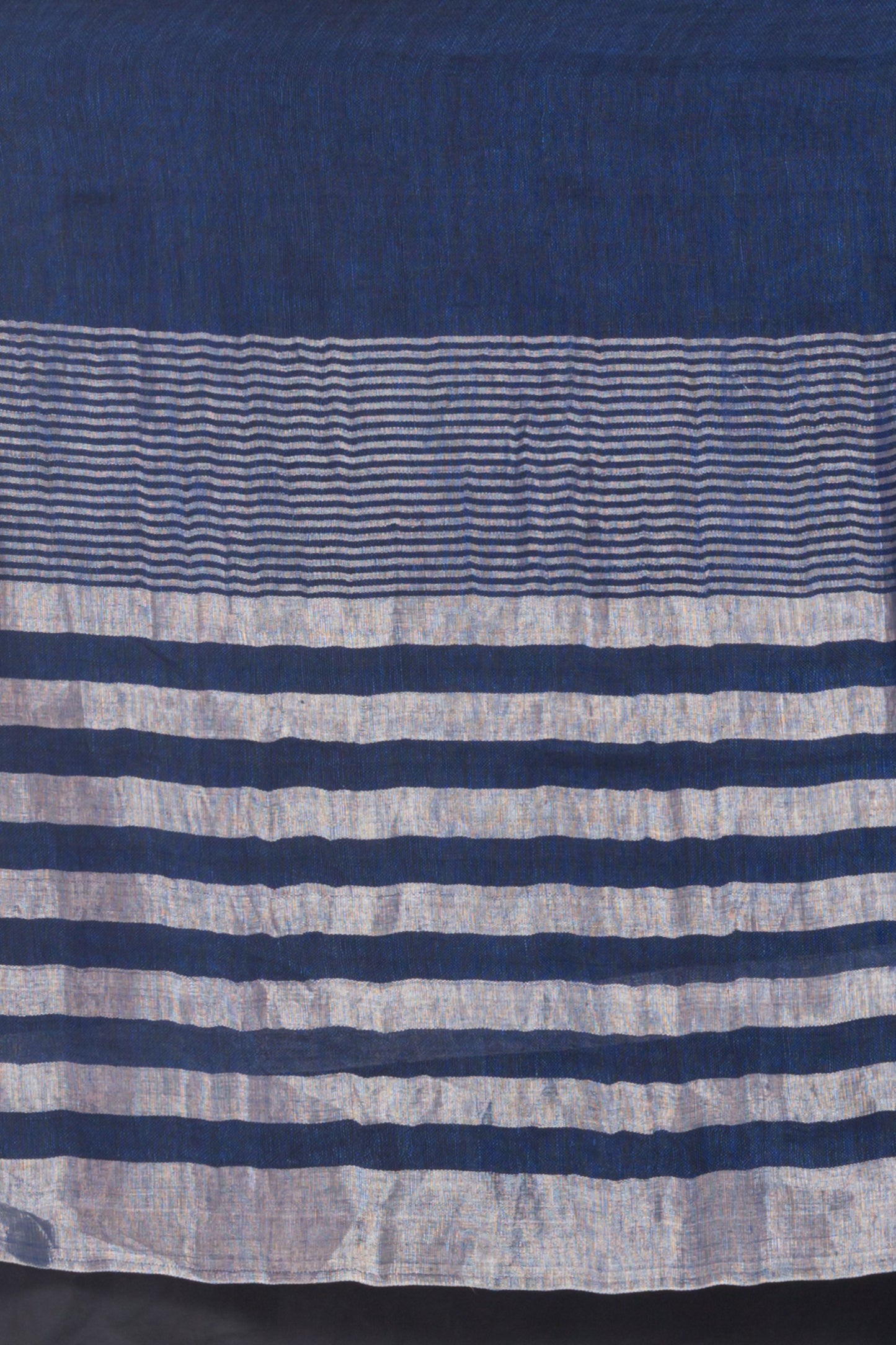 Blue Linen Saree With Silver Zari Pallu And Border