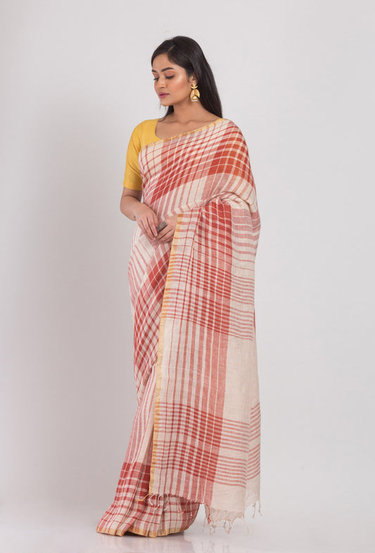 Multicolor Handloom Linen Saree