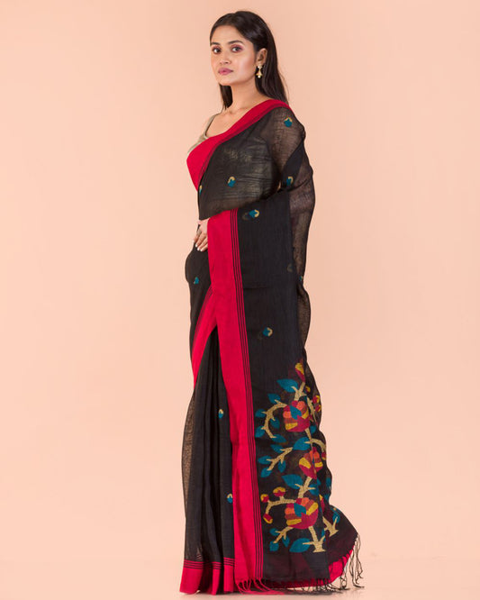 Black Linen Jamdani Saree