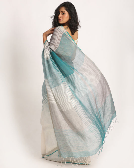 Multicolour Traditional Handloom Check Linen Saree