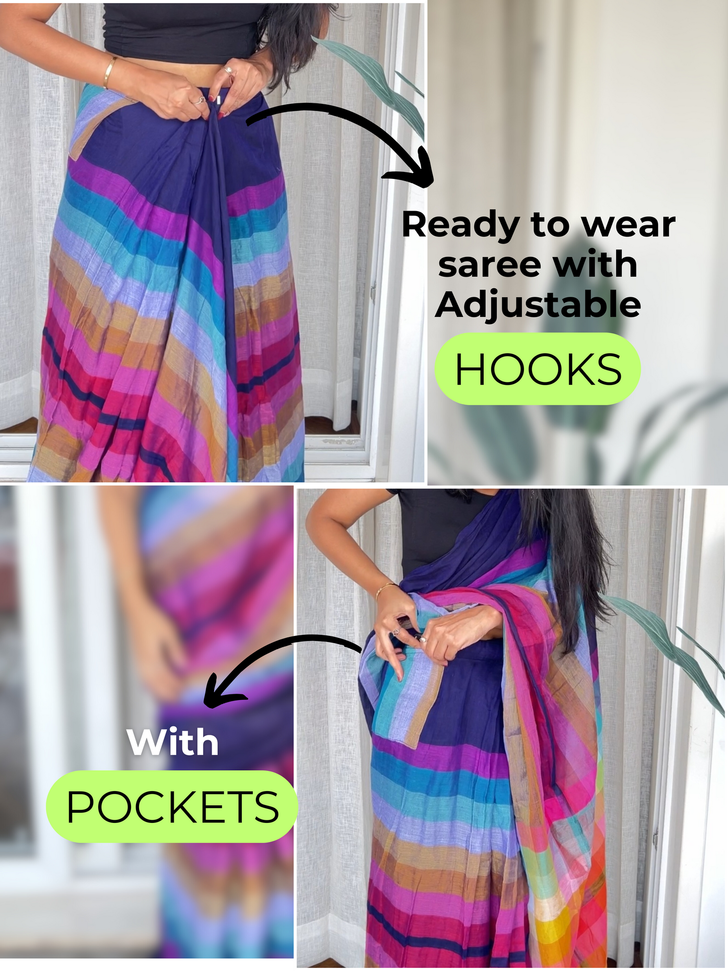 Aanchal - 1 minute Ready-to-wear saree in Blue with multicolor in Mul cotton fabric