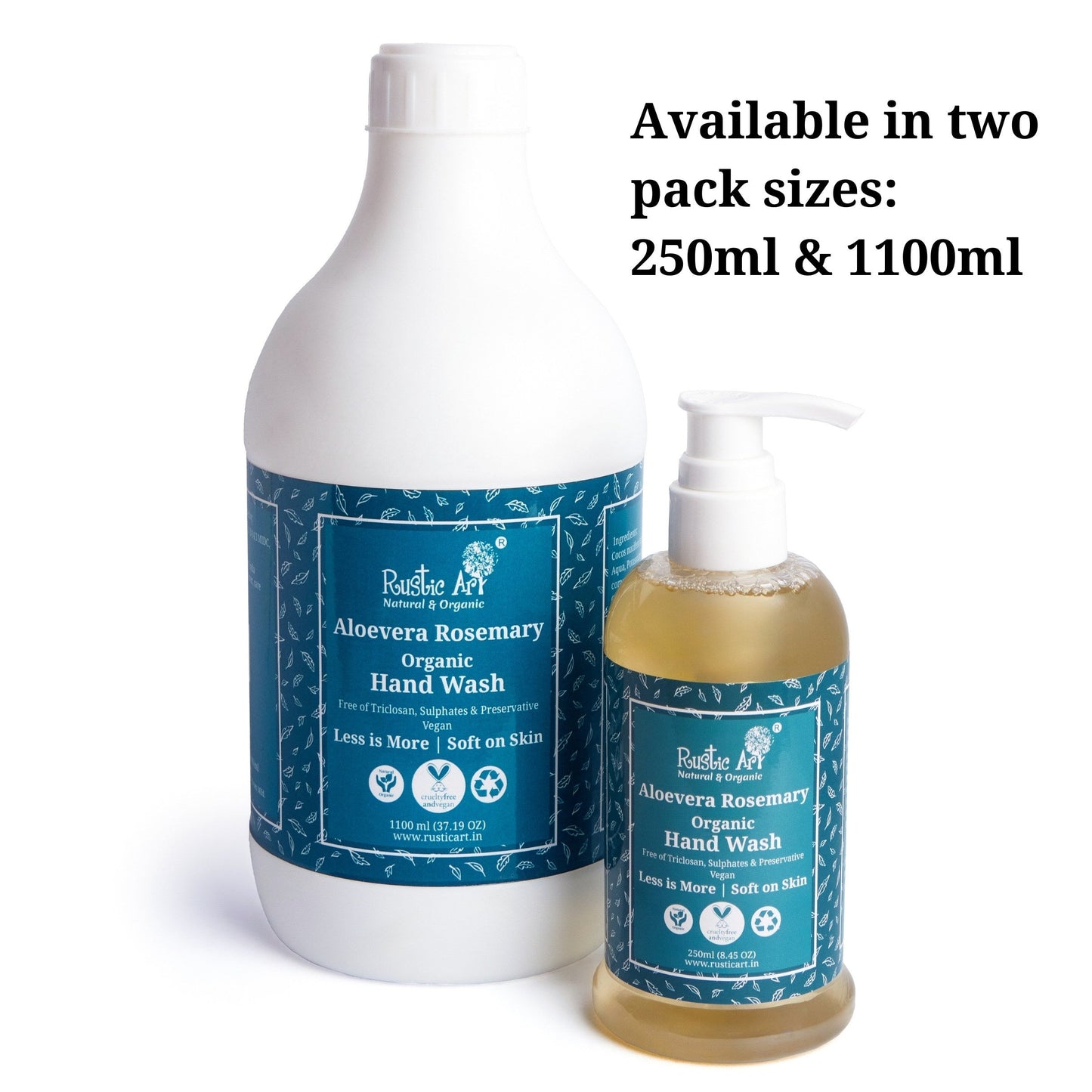 Aloe Vera Rosemary Organic Hand Wash (1100ml Refill Pack), Rustic Art