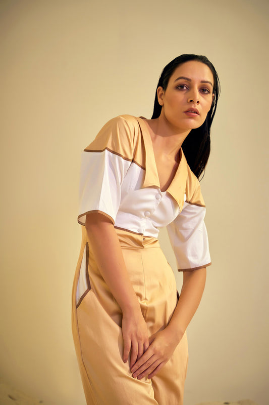 ADELINE Beige and White Jumpsuit