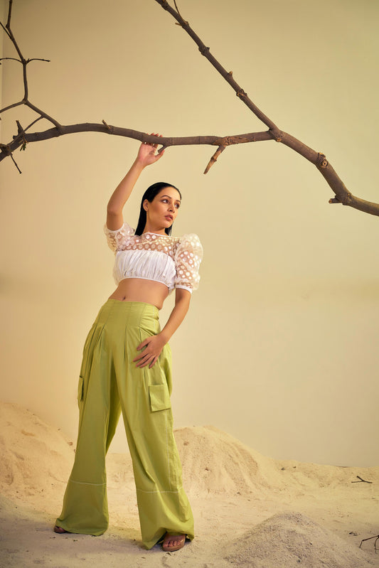 IRIS Peridot White , Green crop top skirt