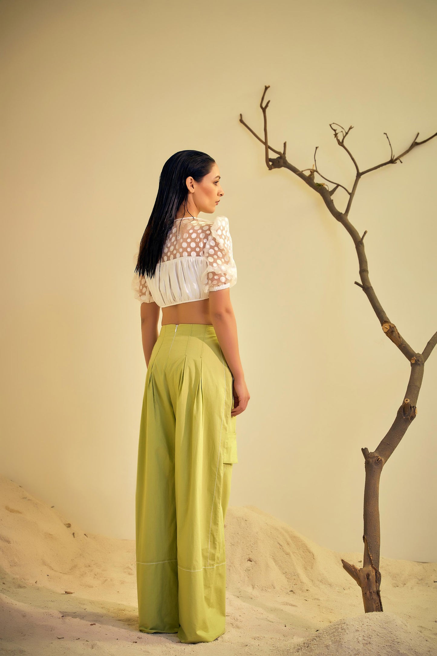 IRIS Peridot White , Green crop top skirt