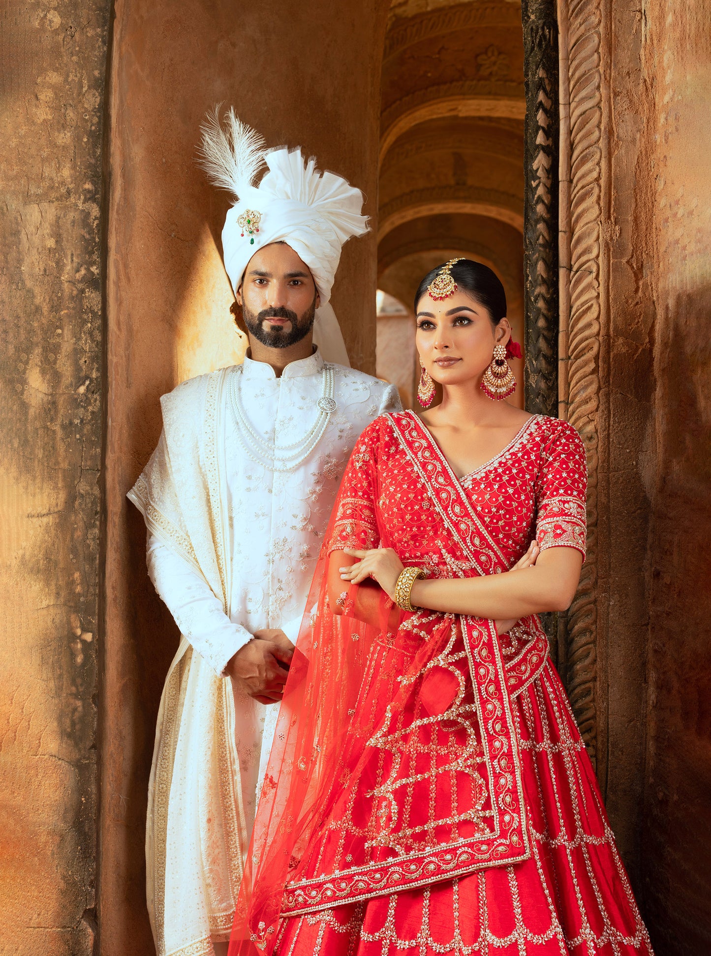 Red Zardozi Embroidery Silk Bridal Lehenga