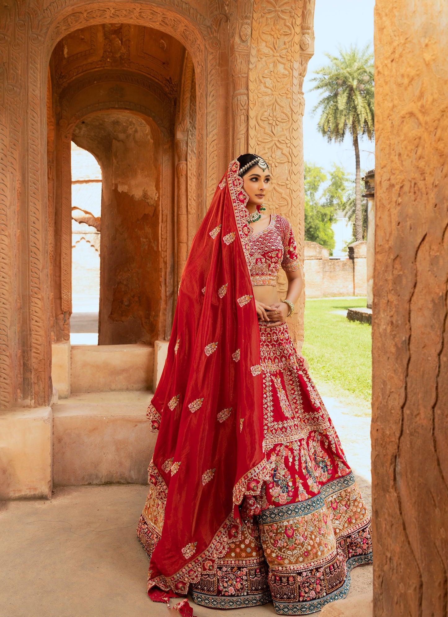 Red Rajasthani Zardozi Work Silk Bridal Lehenga