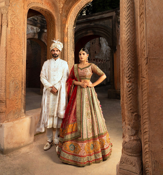 Pink & Multi colored Silk Bridal Lehenga for Wedding