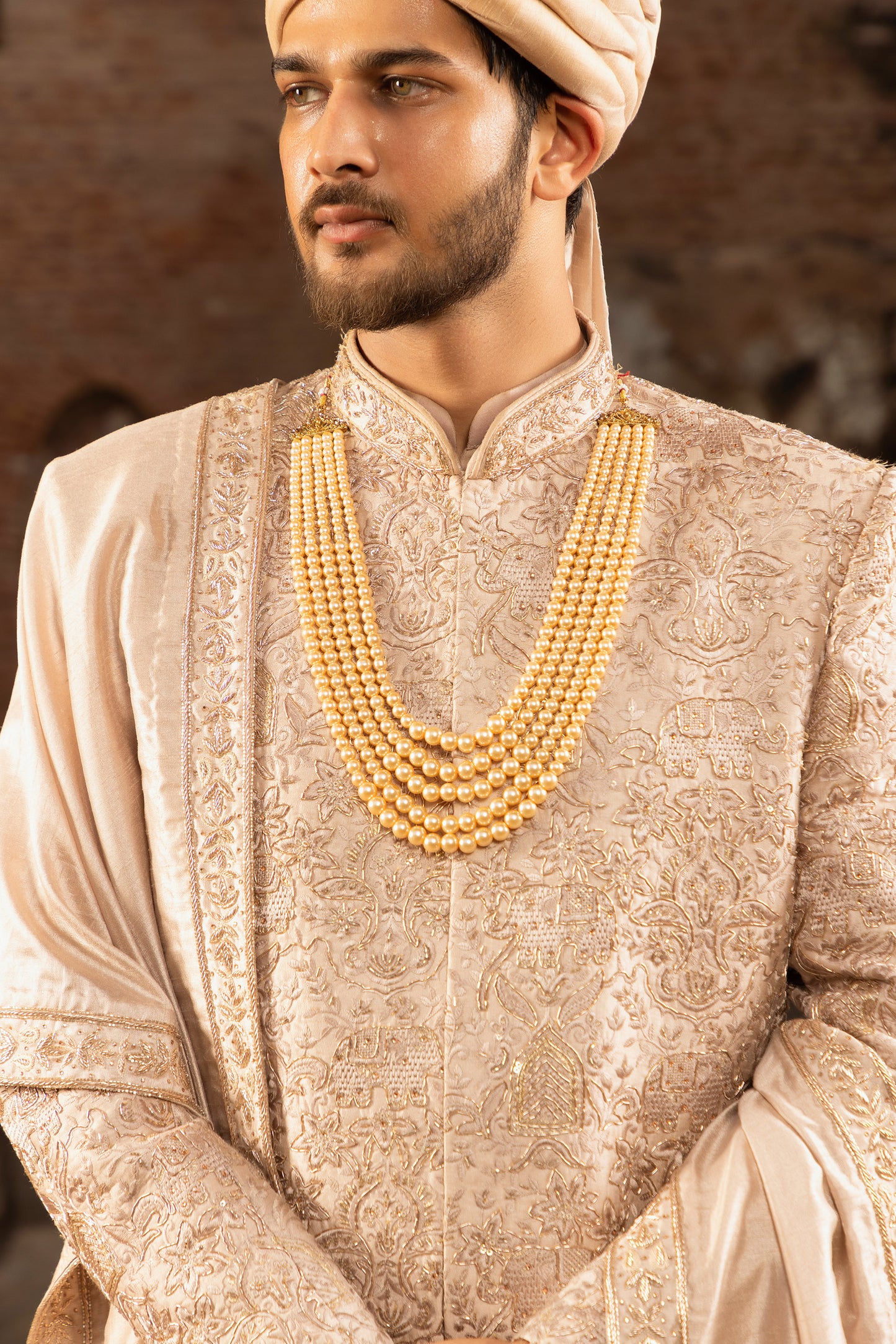 Gold Color Hand Embroidery Groom Sherwani